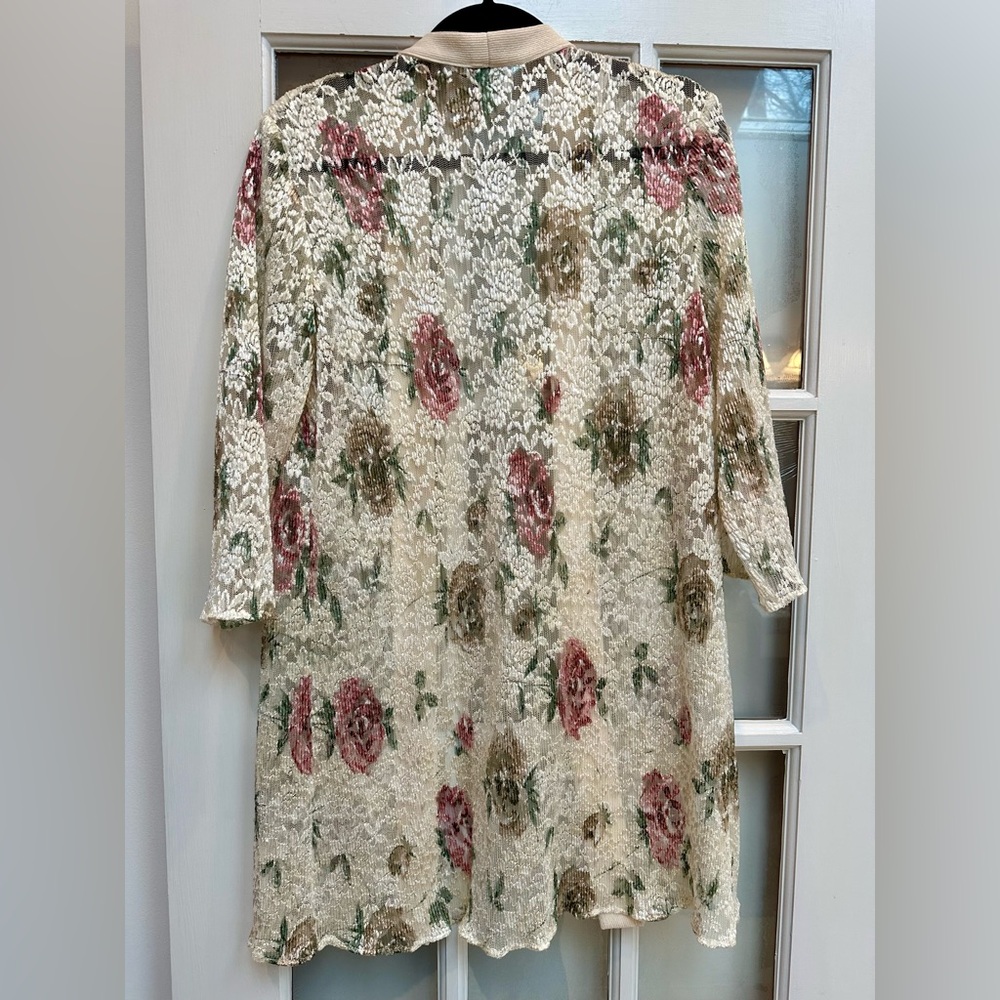 Vintage R&M Richards Floral Rose Lace Duster Cardigan Romantic Fairy Size 10P - Picture 5 of 11